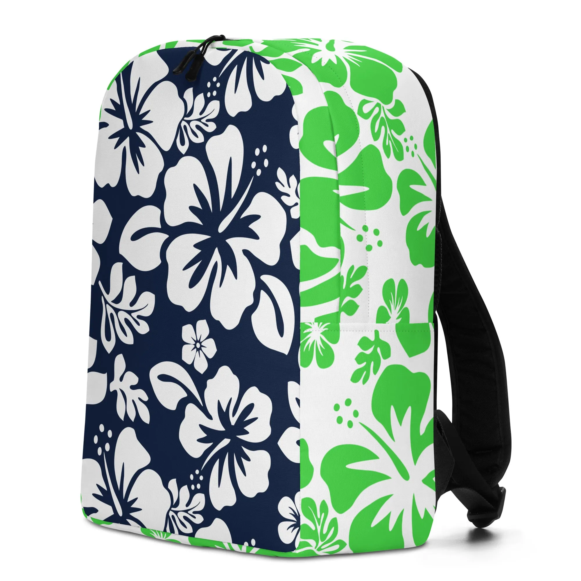 Navy Blue and Lime Green Hawaiian Print Backpack