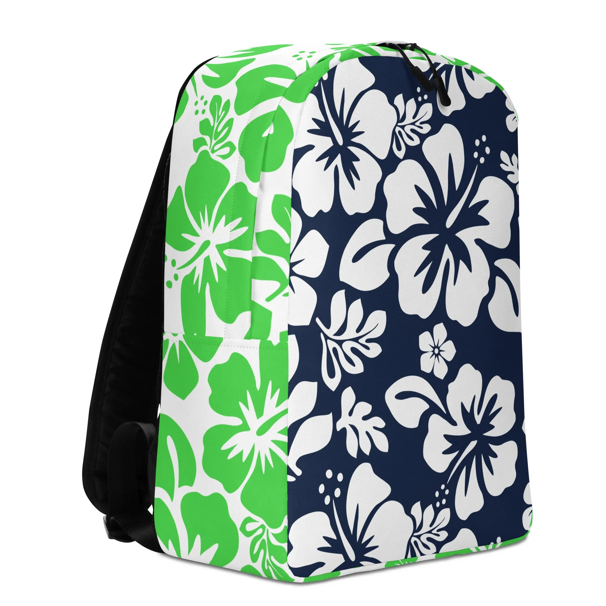 Navy Blue and Lime Green Hawaiian Print Backpack