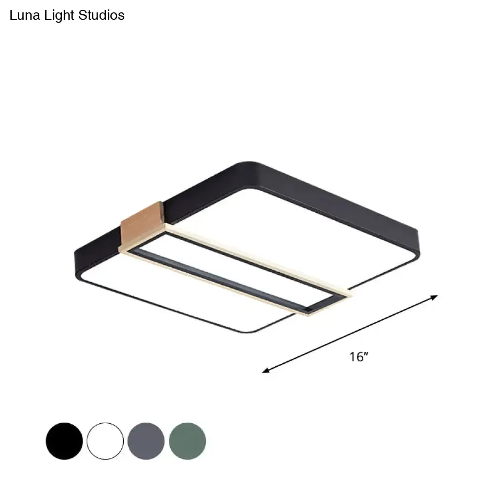 Nordic LED Flushmount Lighting for Bedroom Ceiling - Black/White/Green, Square Acrylic Shade, 16"/19.5" Width