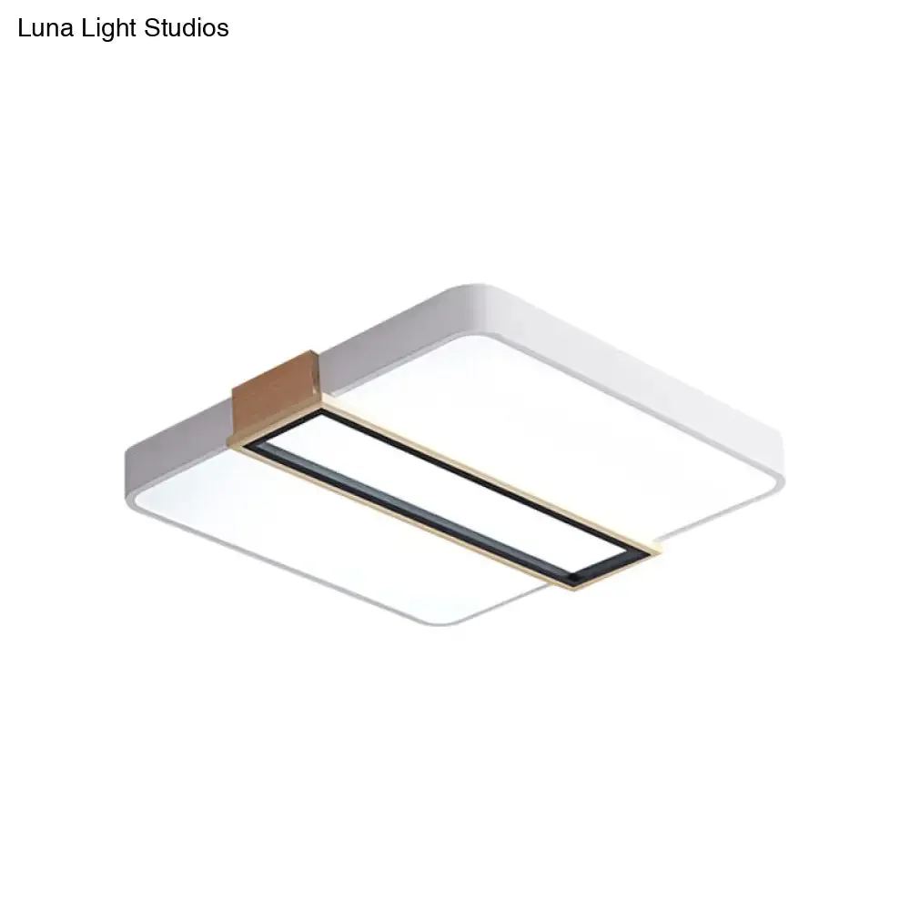 Nordic LED Flushmount Lighting for Bedroom Ceiling - Black/White/Green, Square Acrylic Shade, 16"/19.5" Width