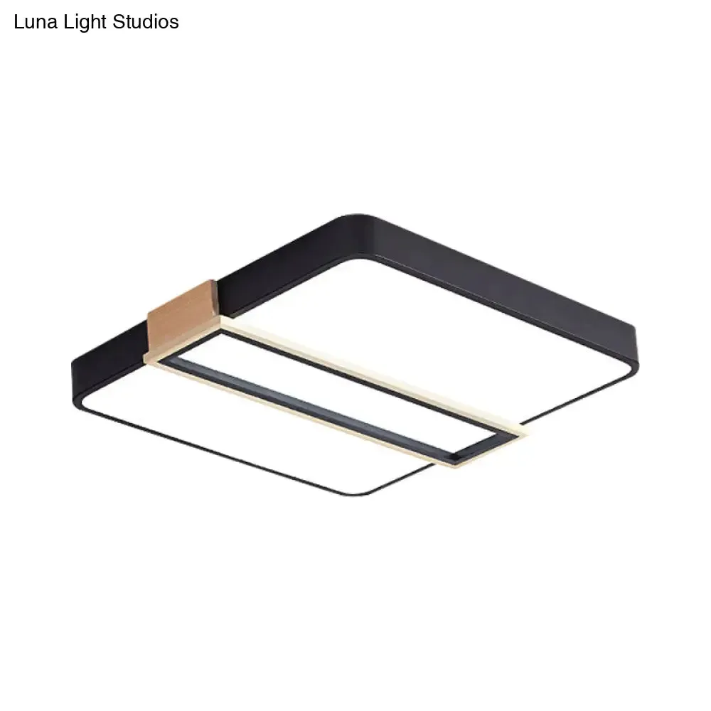 Nordic LED Flushmount Lighting for Bedroom Ceiling - Black/White/Green, Square Acrylic Shade, 16"/19.5" Width