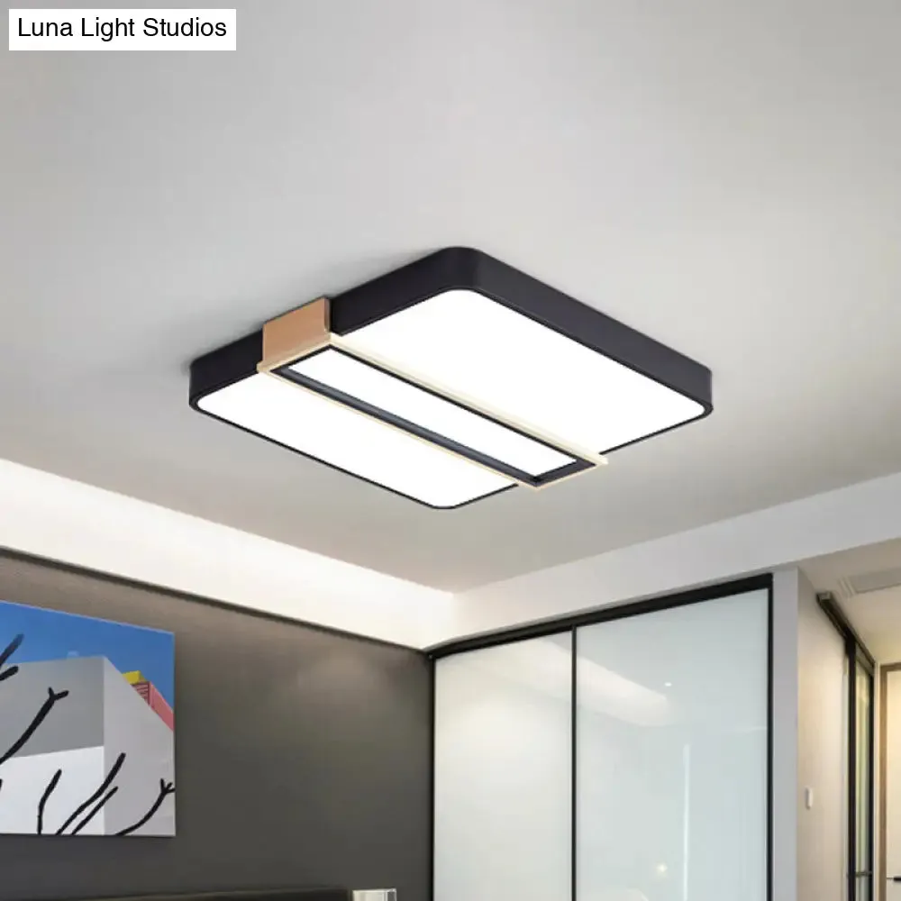 Nordic LED Flushmount Lighting for Bedroom Ceiling - Black/White/Green, Square Acrylic Shade, 16"/19.5" Width