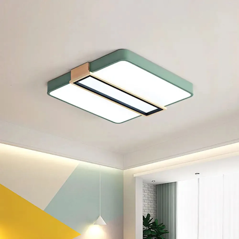 Nordic LED Flushmount Lighting for Bedroom Ceiling - Black/White/Green, Square Acrylic Shade, 16"/19.5" Width