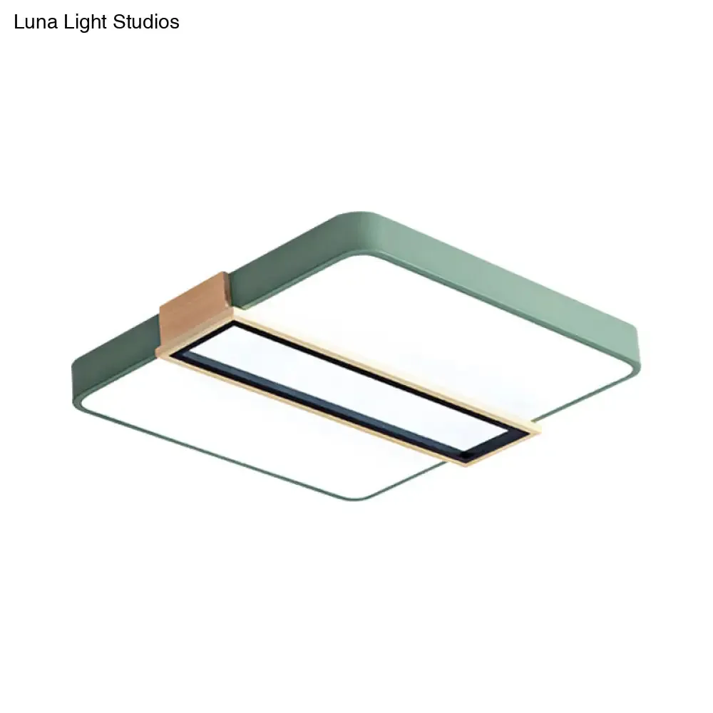 Nordic LED Flushmount Lighting for Bedroom Ceiling - Black/White/Green, Square Acrylic Shade, 16"/19.5" Width