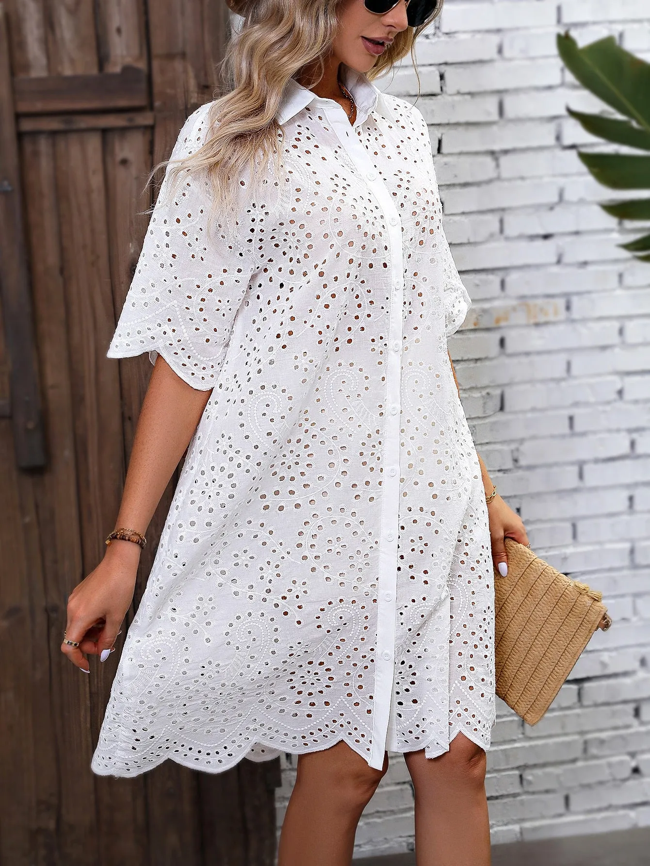 Nsquared Eyelet Embroidery Drop Shoulder Dress Party Dresses For Women