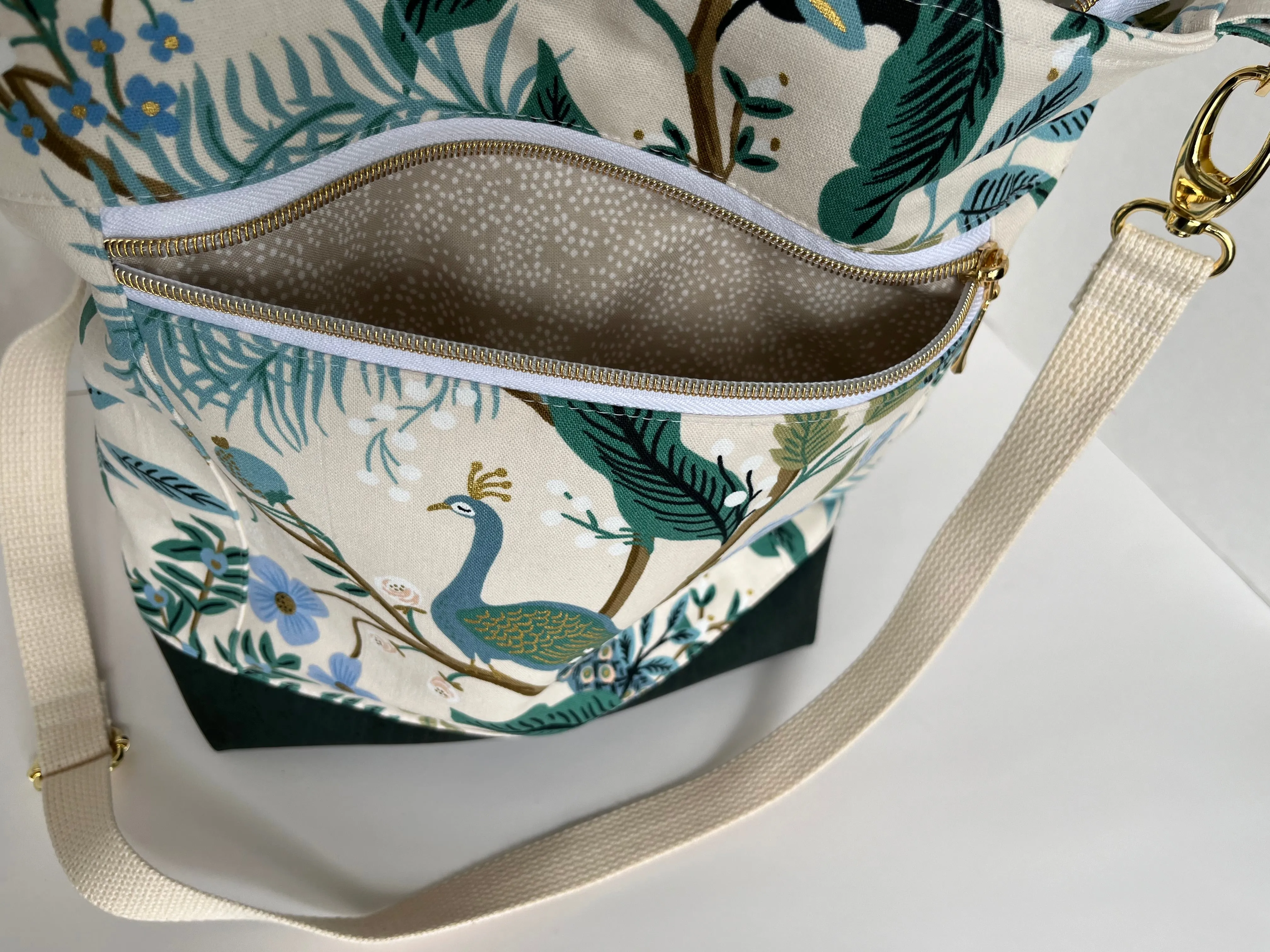 Peacock Themed Rifle Paper Co Canvas Cross body Tote Bag