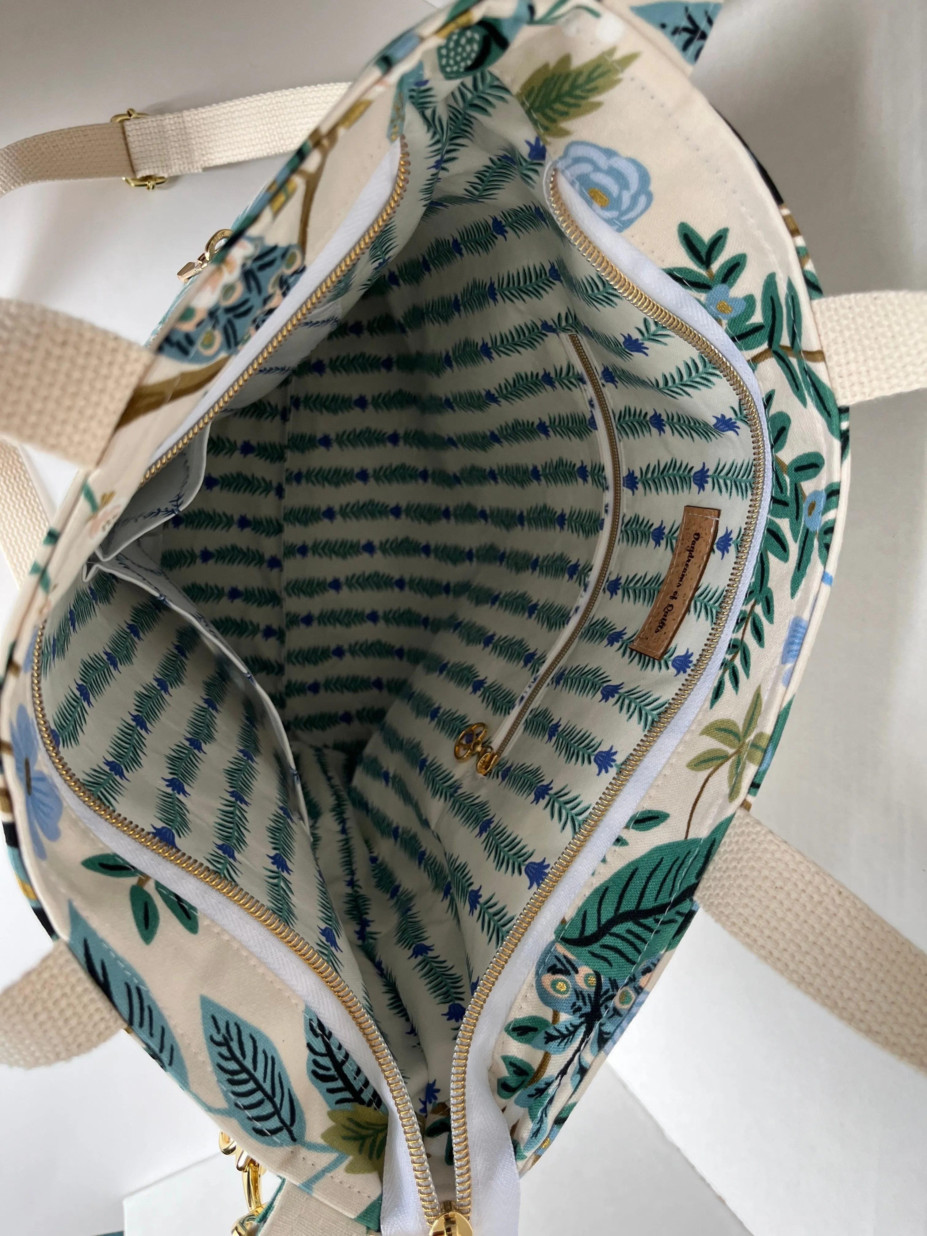 Peacock Themed Rifle Paper Co Canvas Cross body Tote Bag