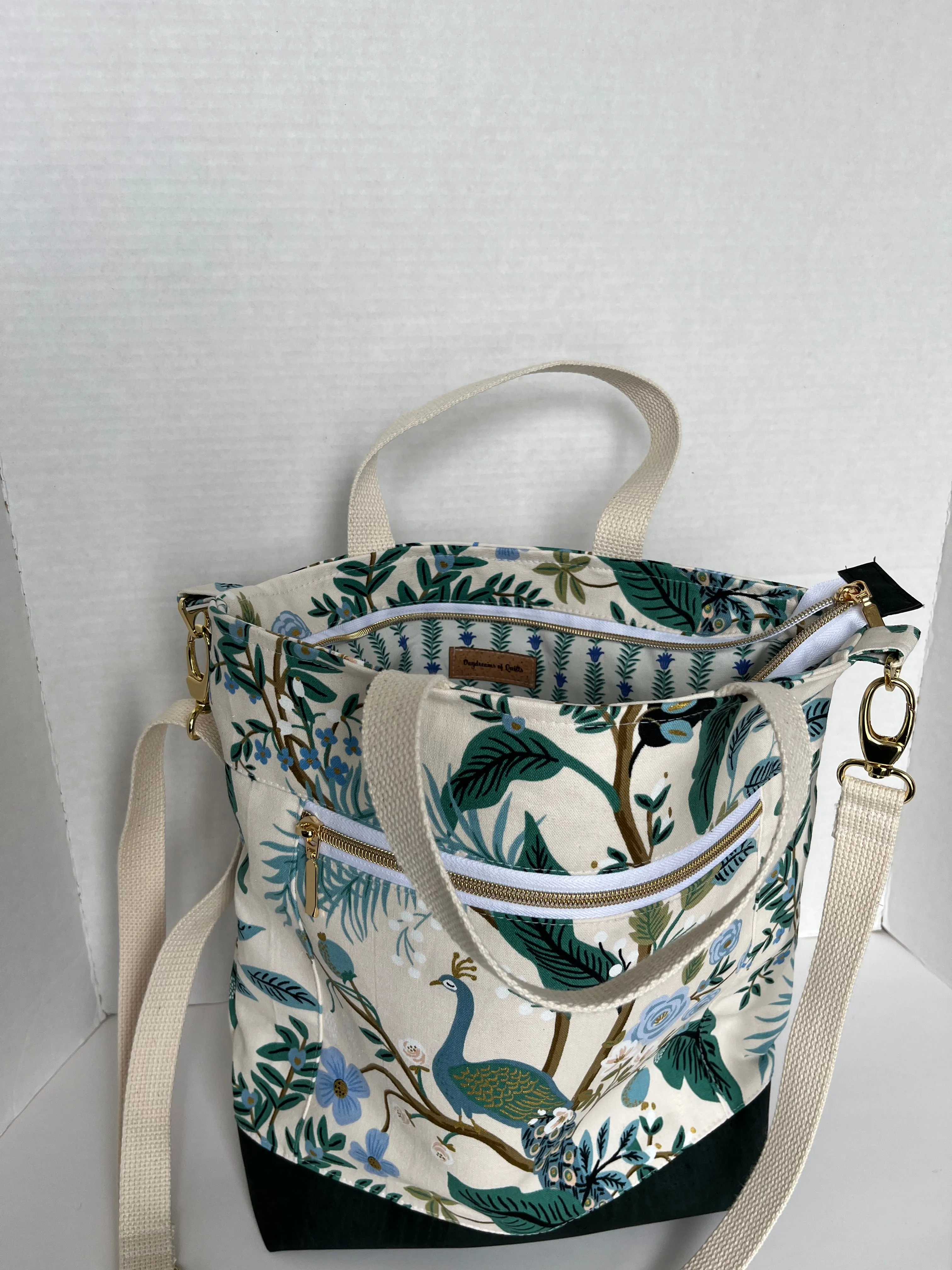 Peacock Themed Rifle Paper Co Canvas Cross body Tote Bag