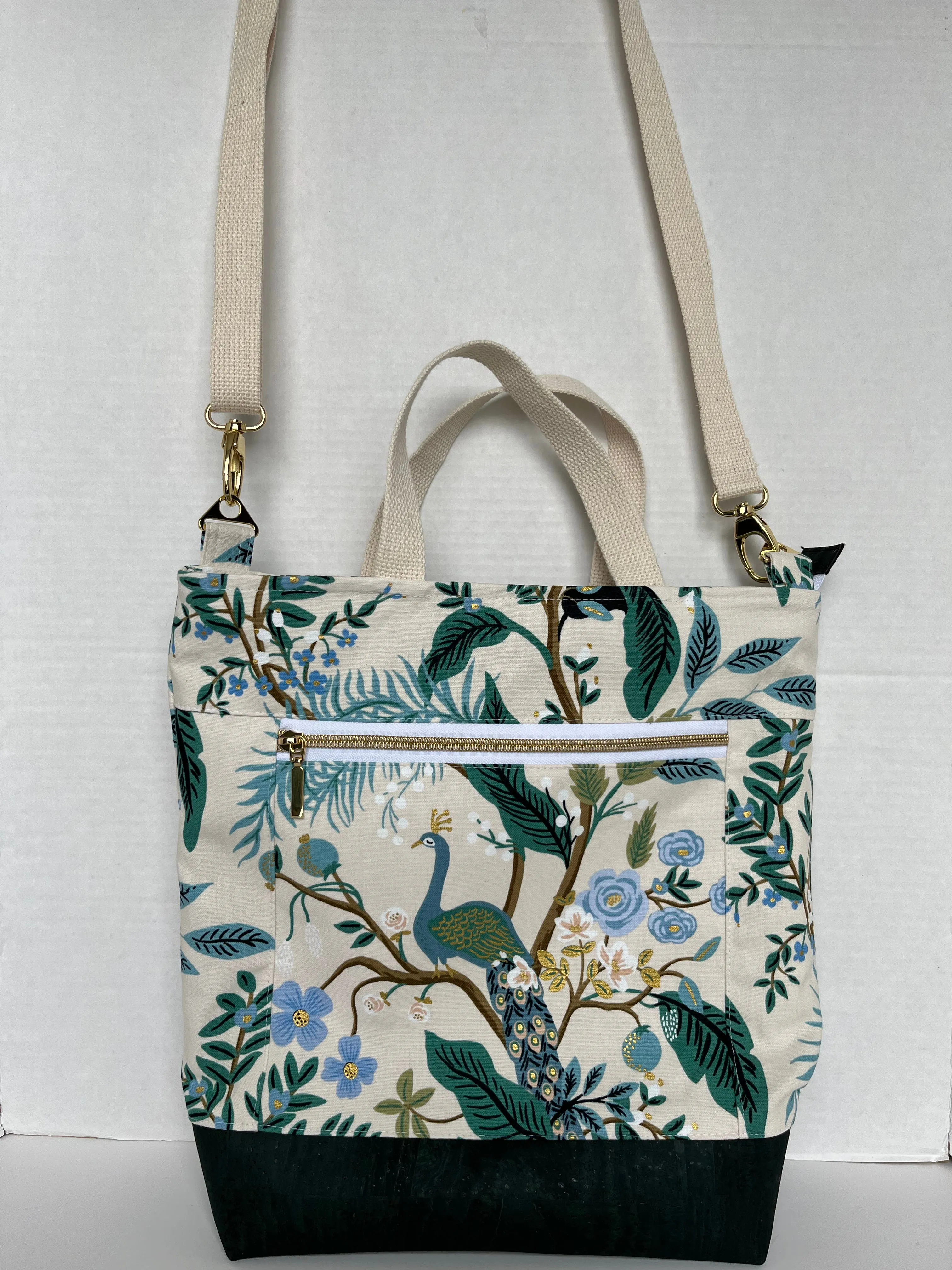 Peacock Themed Rifle Paper Co Canvas Cross body Tote Bag