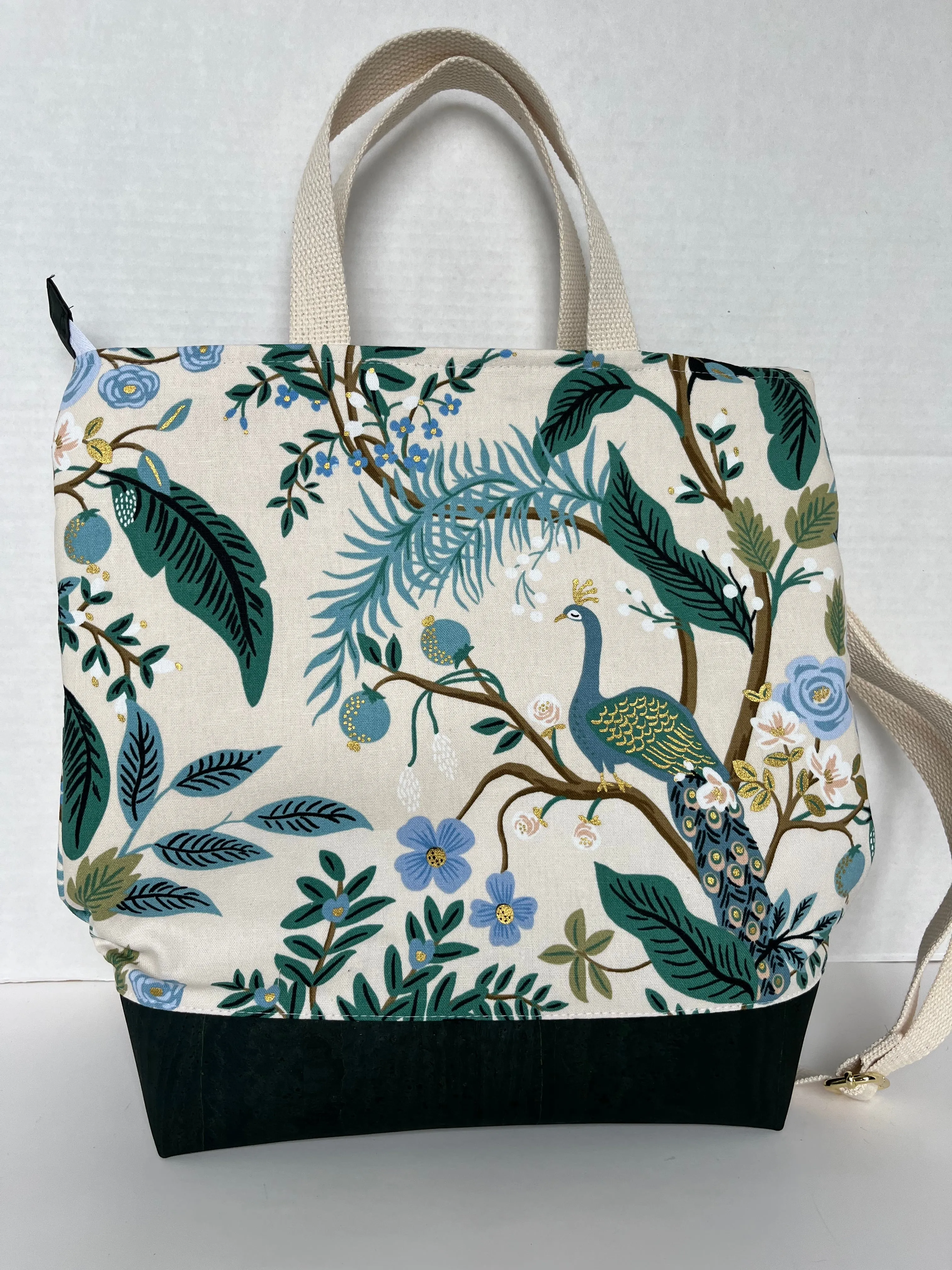 Peacock Themed Rifle Paper Co Canvas Cross body Tote Bag