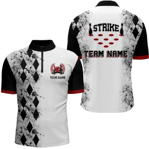 Personalized Bowling Quarter-Zip Shirt for Men Strike Bowling Jersey Team White Bowling Shirt