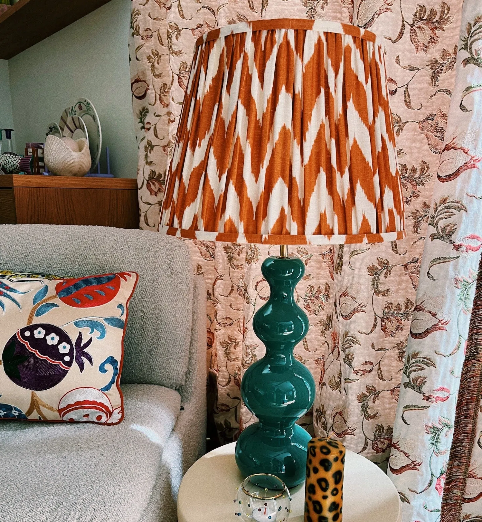 Pooky Orange Ikat Linen Lampshade