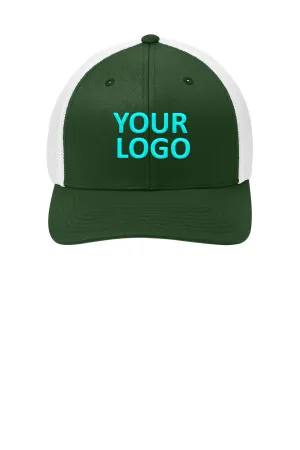 Port Authority Flexfit Mesh Back Branded Caps, Forest Green/ White