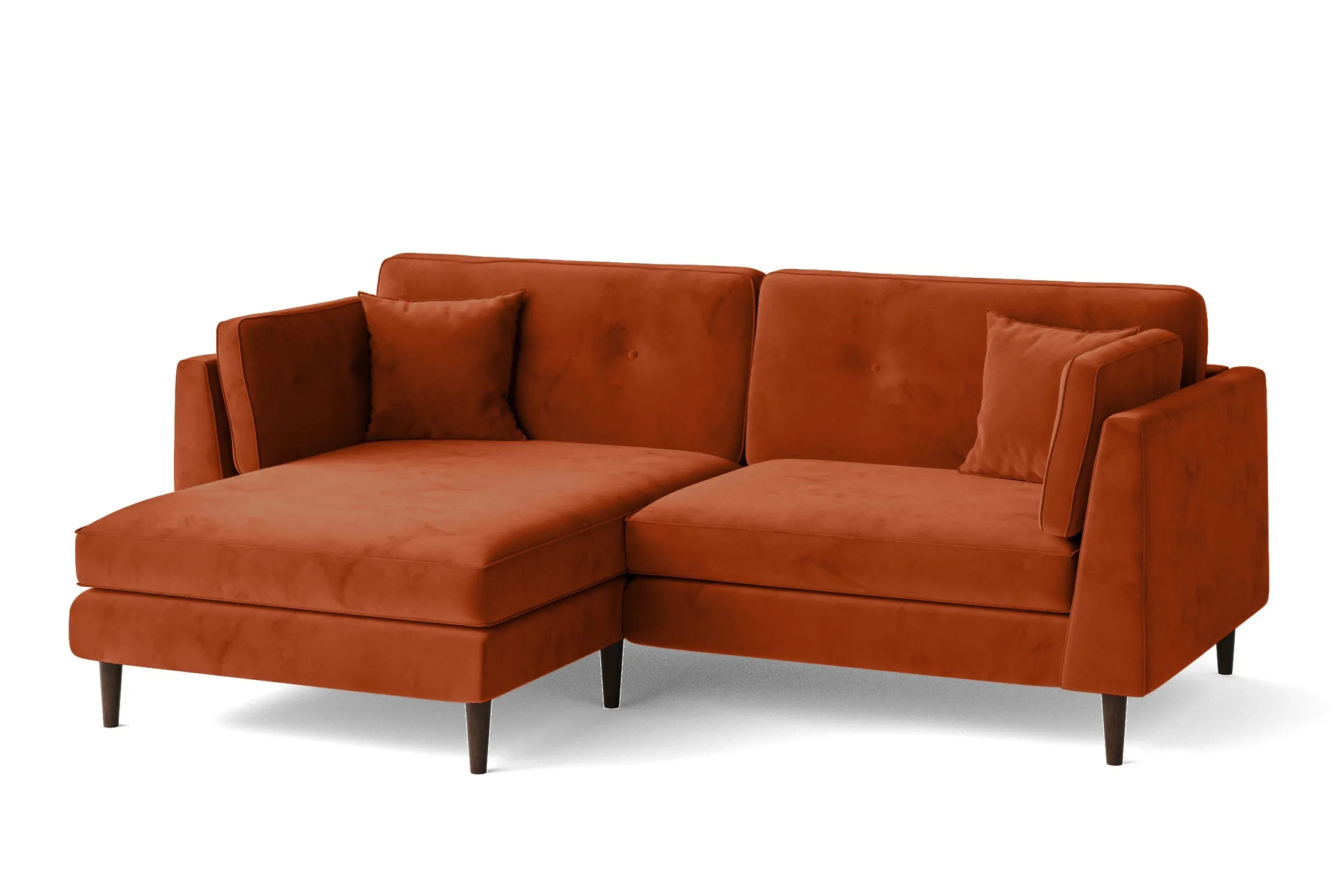 Ragusa 3 Seater Left Hand Facing Chaise Lounge Corner Sofa Orange Velvet