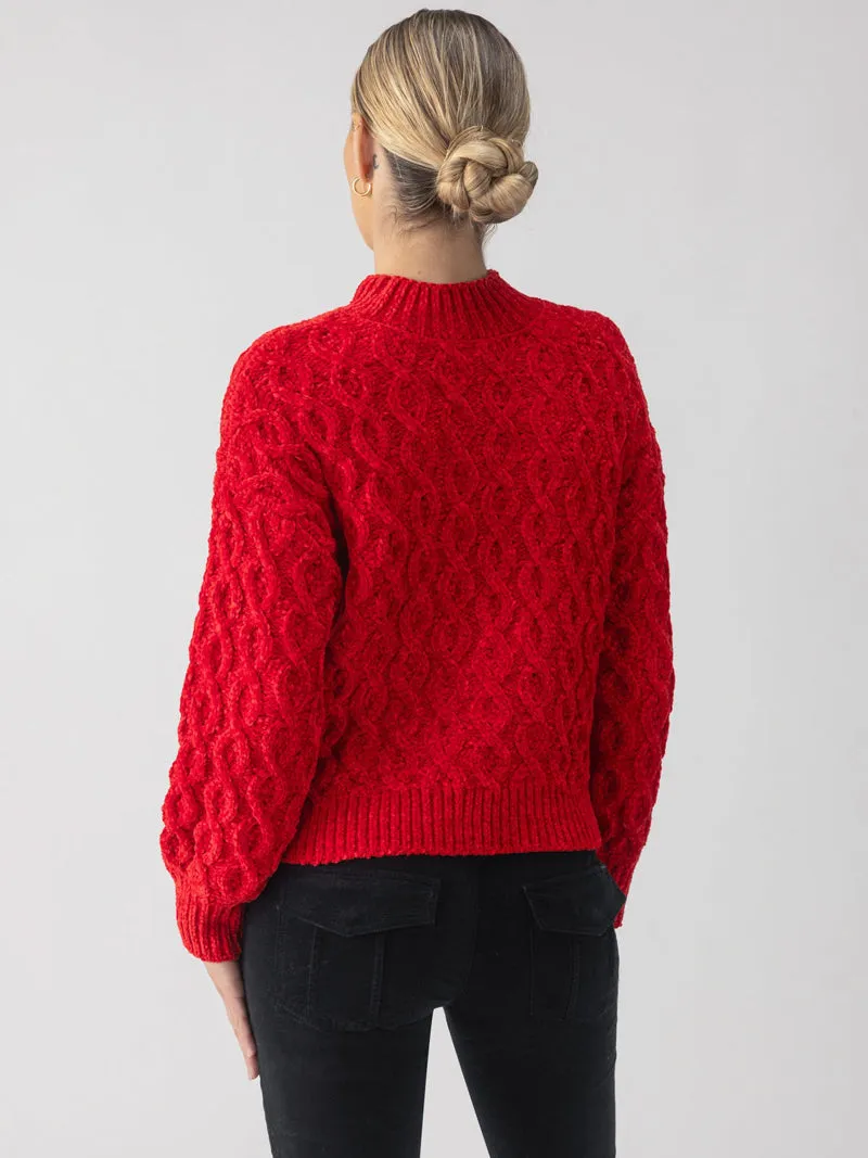 Sanctuary Cable Mock Neck Sweater - Red