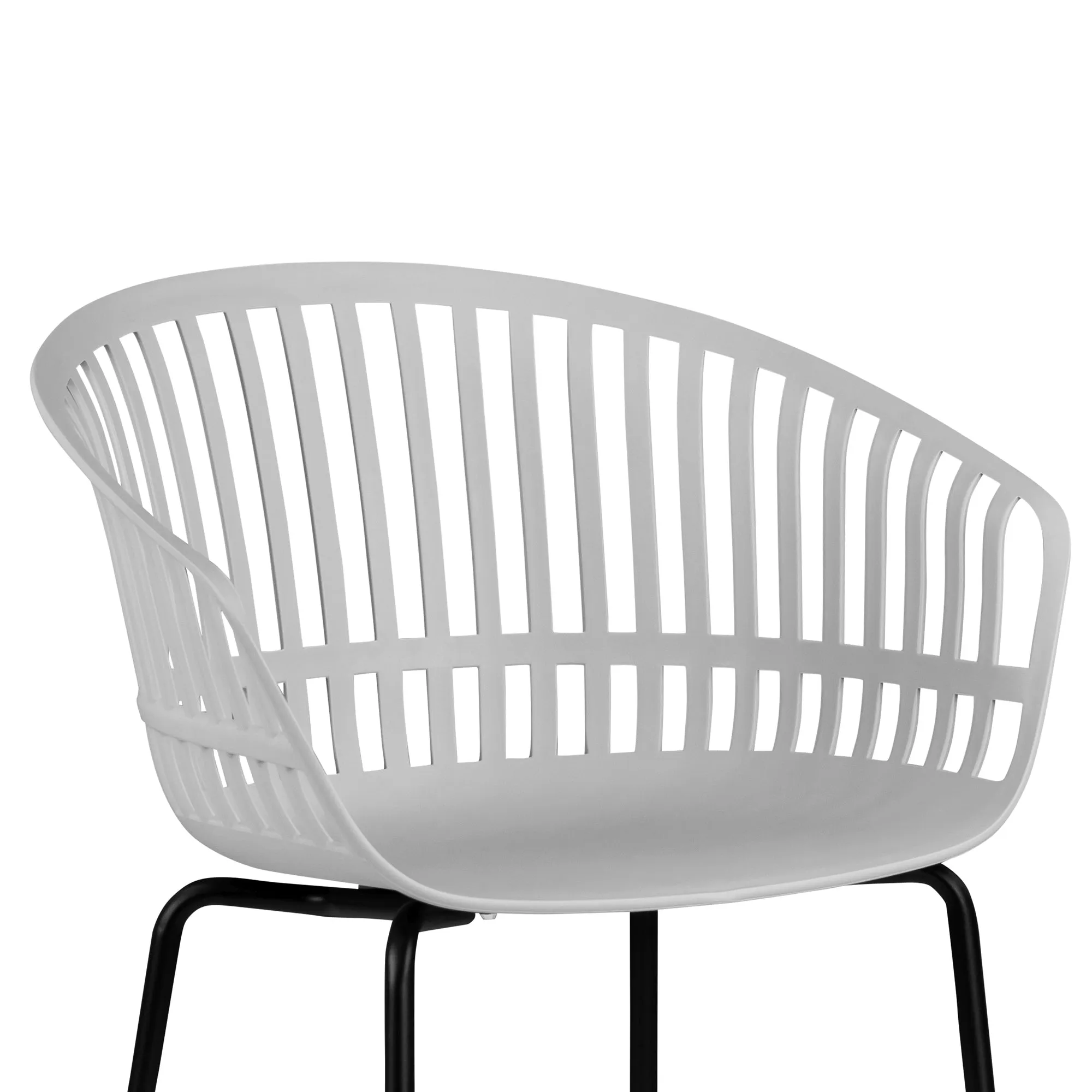 Set of 2 Barras Gray Plastic Dining Chair with Slatted Back and Iron Legs