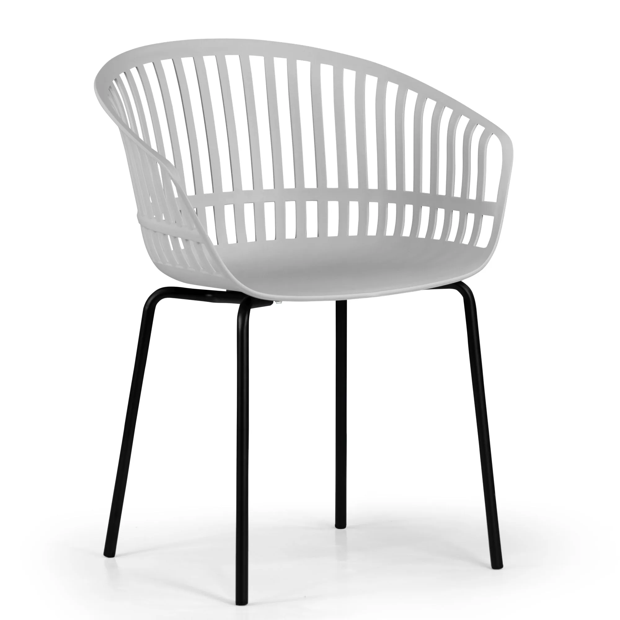 Set of 2 Barras Gray Plastic Dining Chair with Slatted Back and Iron Legs