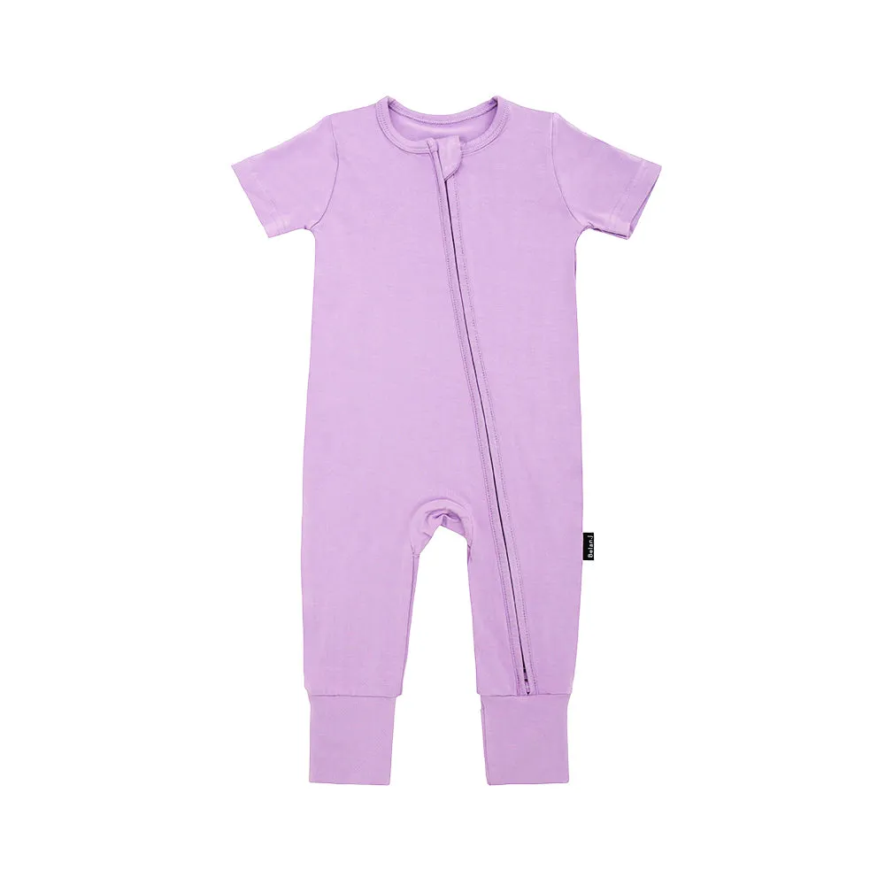 Short Sleeve Zipper Romper - Violet