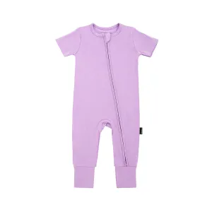 Short Sleeve Zipper Romper - Violet