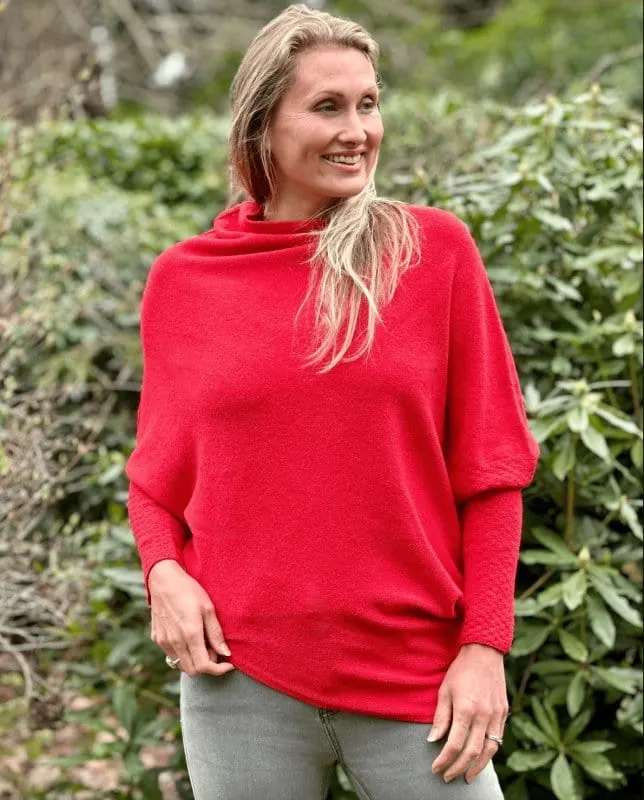 Soft Knit Asymmetric Jumper - Bright Red