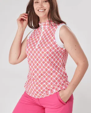 SWING OUT SISTER Cecily Sleeveless Polo Lush Pink & Mandarin