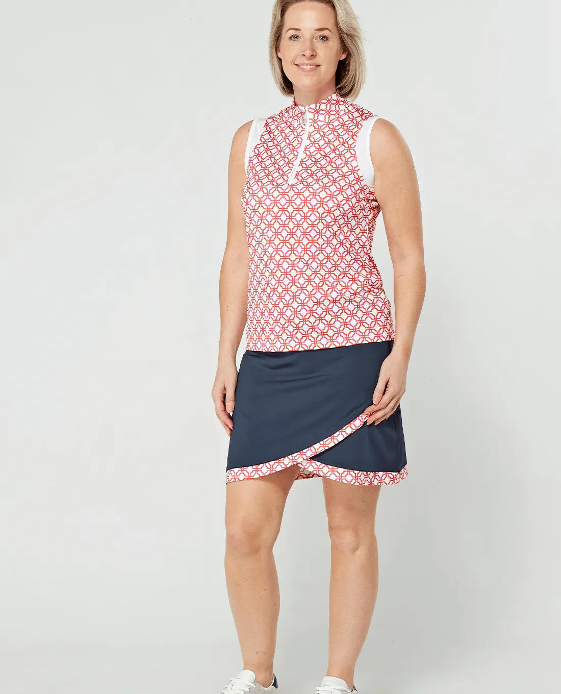 SWING OUT SISTER Cecily Sleeveless Polo Lush Pink & Mandarin