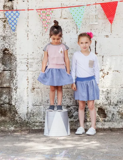 Toddler Skirt - Denim Stripes &Washed Blue - Free Shipping Worldwide