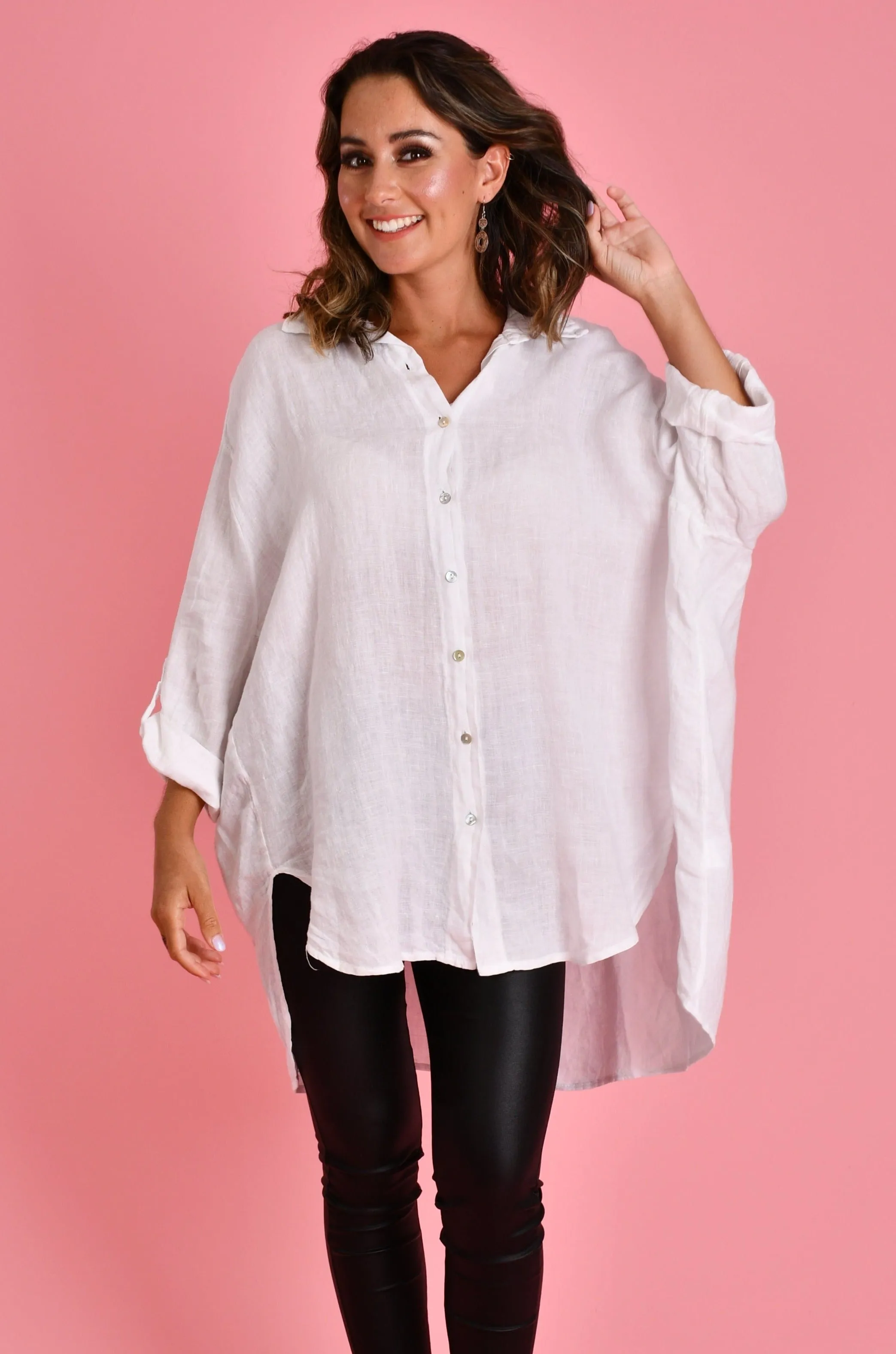 VLST600 (22C196) - NAPLES LINEN BUTTON UP - WHITE