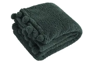 Walton & Co 180cm Sherpa Fluffy Fleece Pom-pom Throw Elm Green