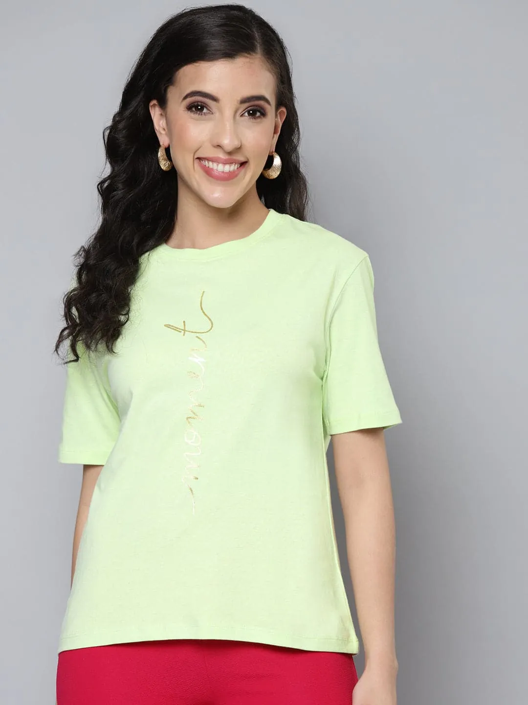 Women Mint Green Moment Gold Foil Regular T-Shirt