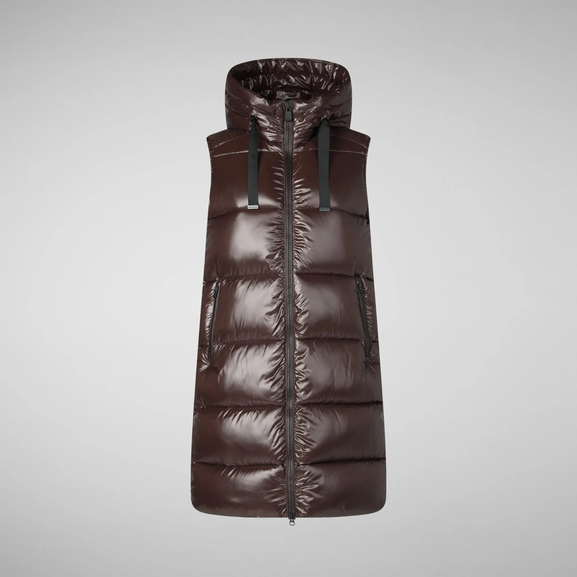 Women's Hooded Animal free Puffer Vest Iria in brown black