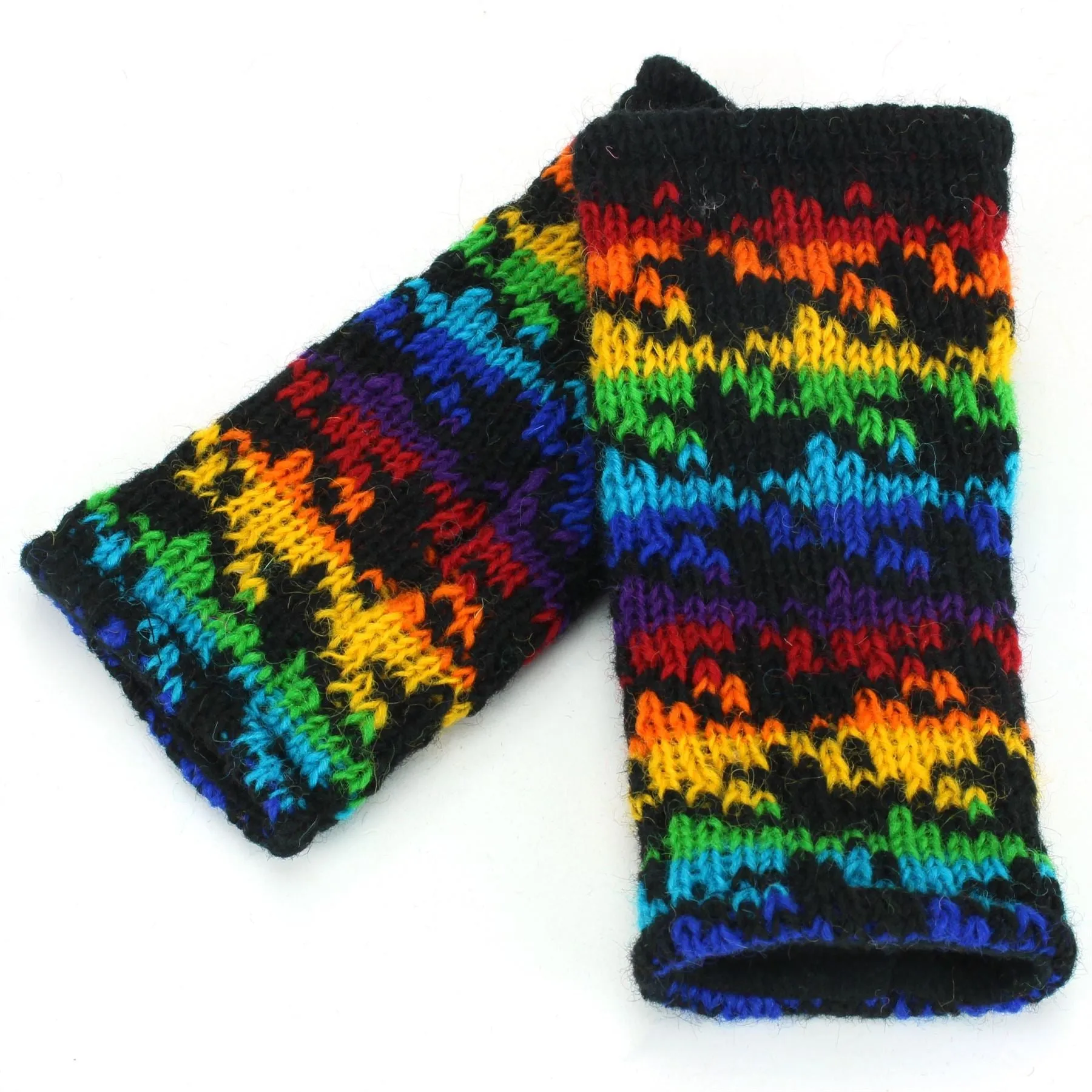 Wool Knit Arm Warmer - Rainbow Houndstooth