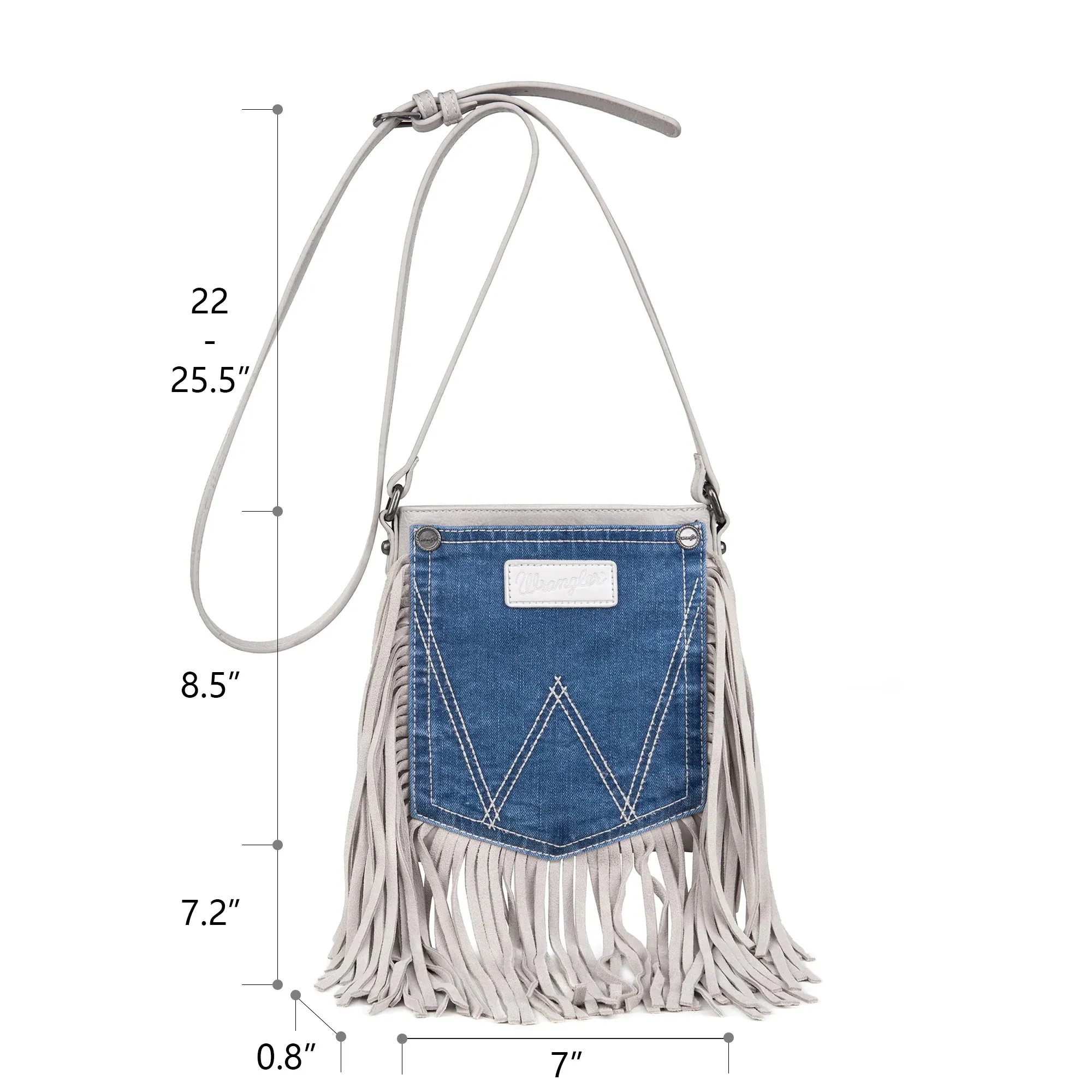 Wrangler Leather Fringe Jean Denim Pocket Crossbody