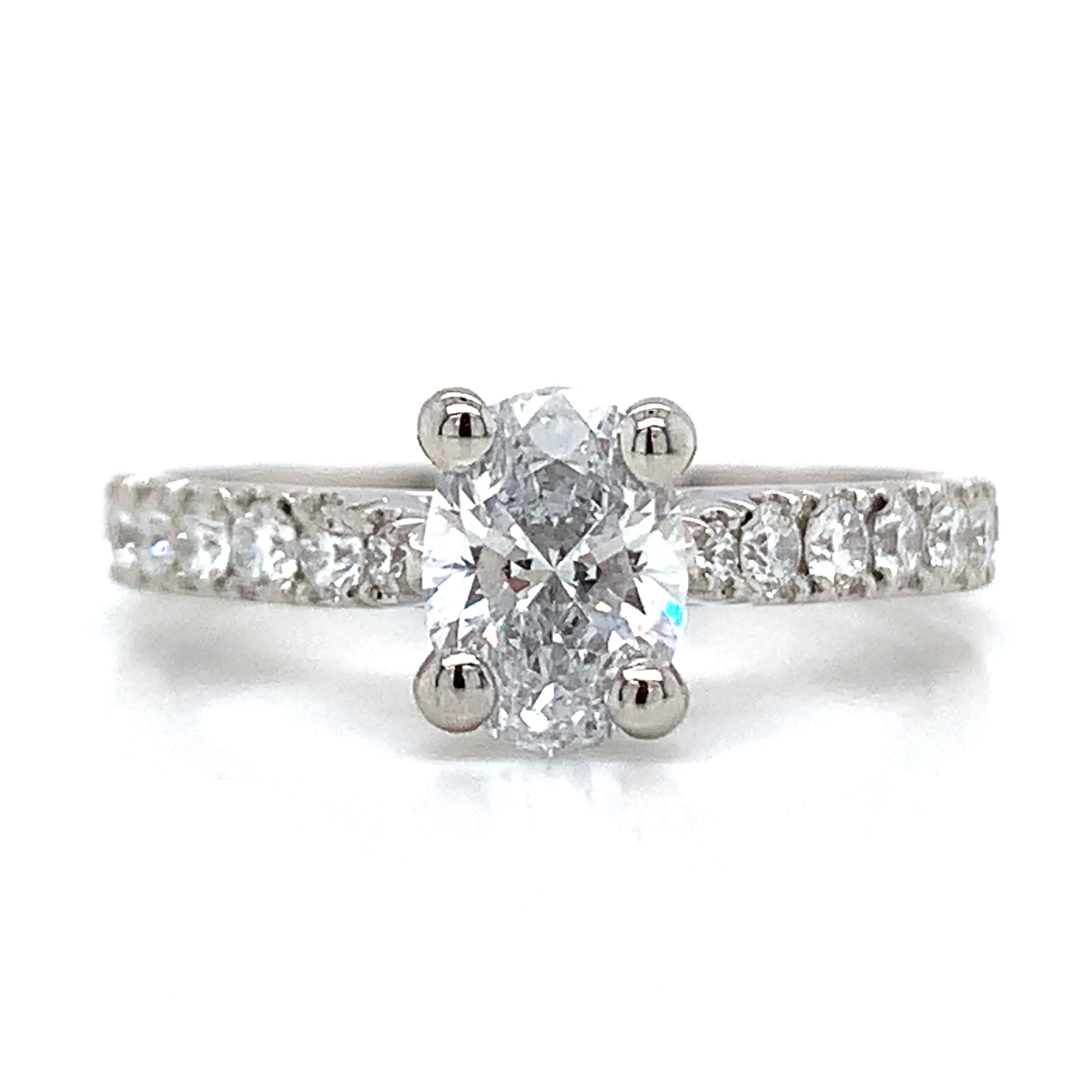 Yasmin - Platinum 1.01ct Laboratory Oval Diamond Engagement Ring with Castle Set Shoulders